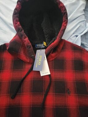 Polo by Ralph Lauren Red & Black Plaid Sherpa Hoodie Jacket